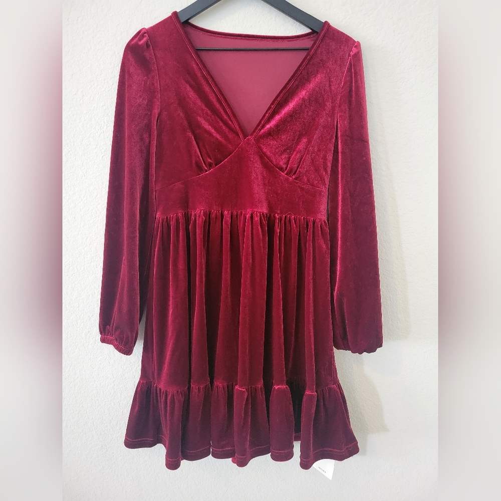 Halara NWT Berry Red sangria Velvet Christmas Holiday mini Chill party Dress S